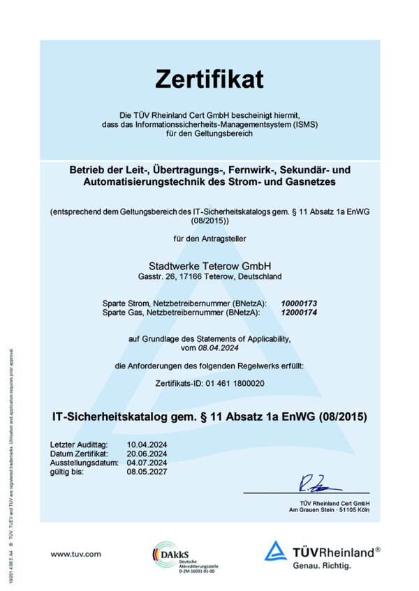 Zertifikat "Informations-Managementsystem für den Geltungsbereich"